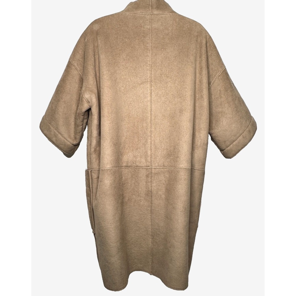 Zara Basic Jacket S Faux Suede Shearling Lined Coat‎ Beige 3/4 Sleeve Mid length - Picture 4 of 5